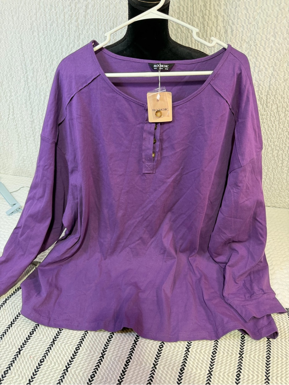 BloomChic Purple Long-Sleeve Henley Top